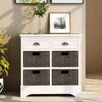 Meuble de rangement 2 tiroirs 4 paniers en rotin – Bleu marine vieilli / Gris-brun / Espresso / Blanc délavé / Blanc