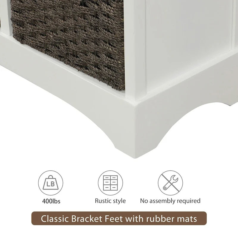 Meuble de rangement 2 tiroirs 4 paniers en rotin – Bleu marine vieilli / Gris-brun / Espresso / Blanc délavé / Blanc