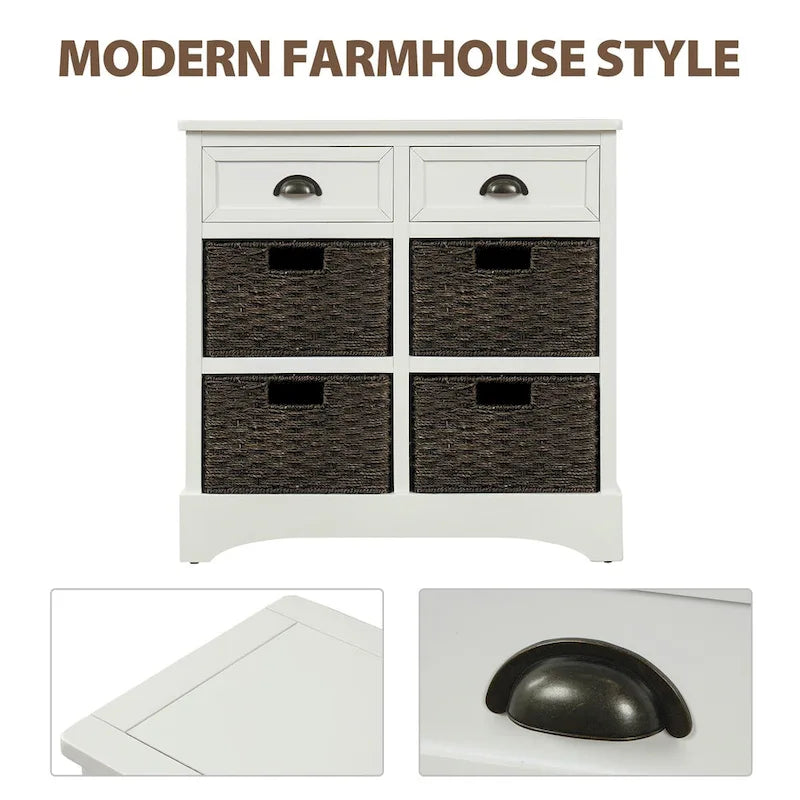 Meuble de rangement 2 tiroirs 4 paniers en rotin – Bleu marine vieilli / Gris-brun / Espresso / Blanc délavé / Blanc