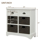 Meuble de rangement 2 tiroirs 4 paniers en rotin – Bleu marine vieilli / Gris-brun / Espresso / Blanc délavé / Blanc