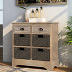 Meuble de rangement 2 tiroirs 4 paniers en rotin – Bleu marine vieilli / Gris-brun / Espresso / Blanc délavé / Blanc