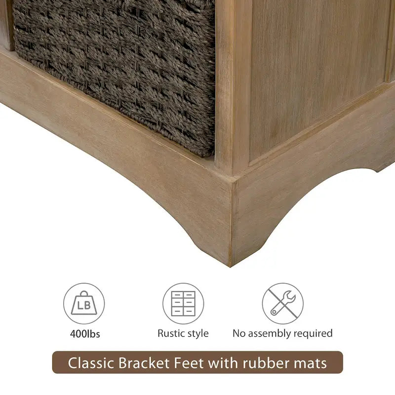 Meuble de rangement 2 tiroirs 4 paniers en rotin – Bleu marine vieilli / Gris-brun / Espresso / Blanc délavé / Blanc