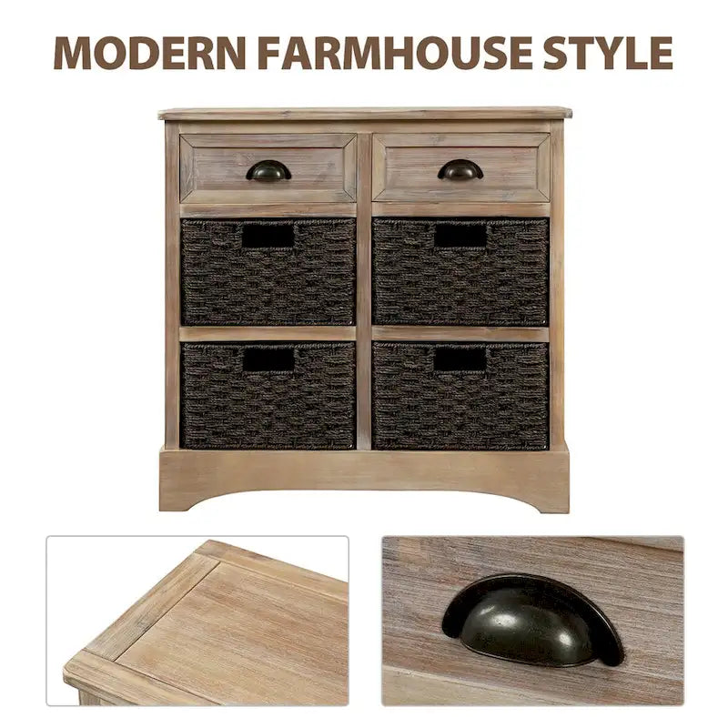 Meuble de rangement 2 tiroirs 4 paniers en rotin – Bleu marine vieilli / Gris-brun / Espresso / Blanc délavé / Blanc