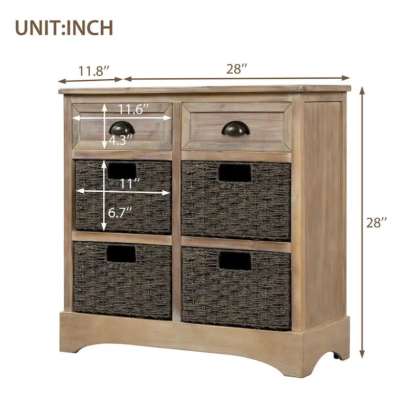 Meuble de rangement 2 tiroirs 4 paniers en rotin – Bleu marine vieilli / Gris-brun / Espresso / Blanc délavé / Blanc