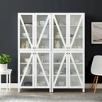 Ensemble de 2 armoires de rangement de style campagnard avec portes vitrées, blanc