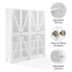 Ensemble de 2 armoires de rangement de style campagnard avec portes vitrées, blanc