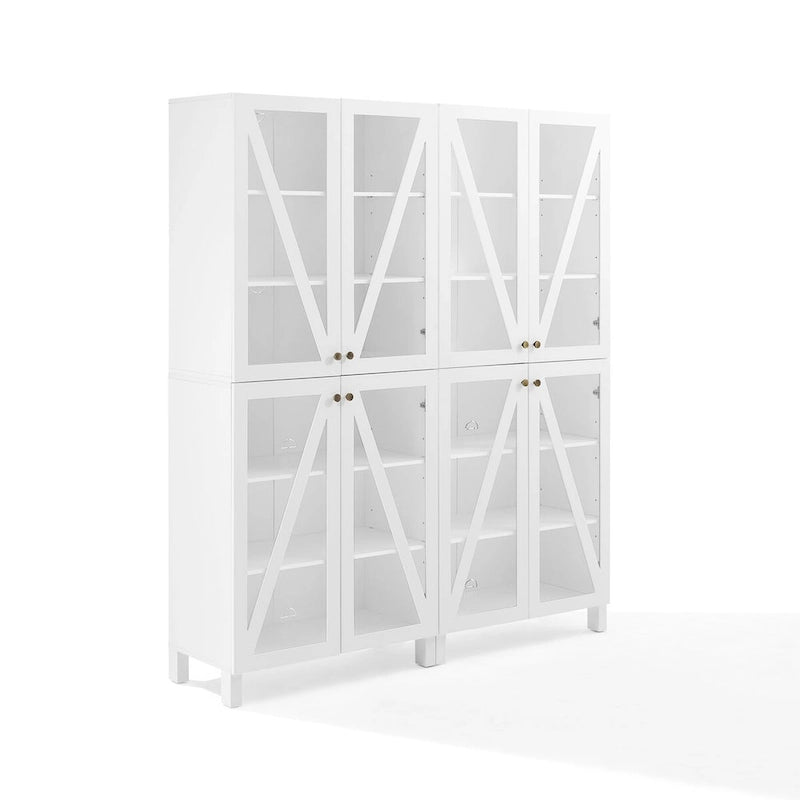 Ensemble de 2 armoires de rangement de style campagnard avec portes vitrées, blanc