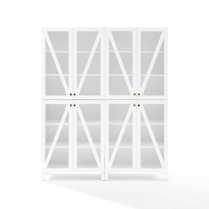 Ensemble de 2 armoires de rangement de style campagnard avec portes vitrées, blanc