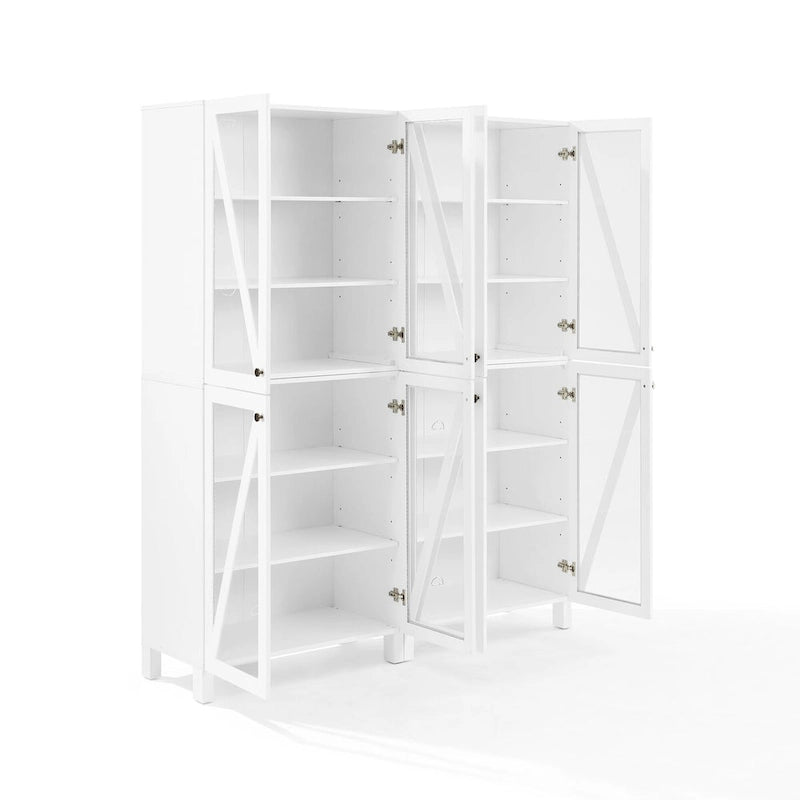 Ensemble de 2 armoires de rangement de style campagnard avec portes vitrées, blanc