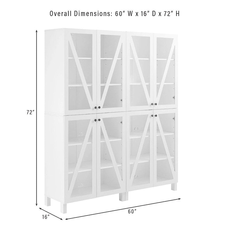 Ensemble de 2 armoires de rangement de style campagnard avec portes vitrées, blanc