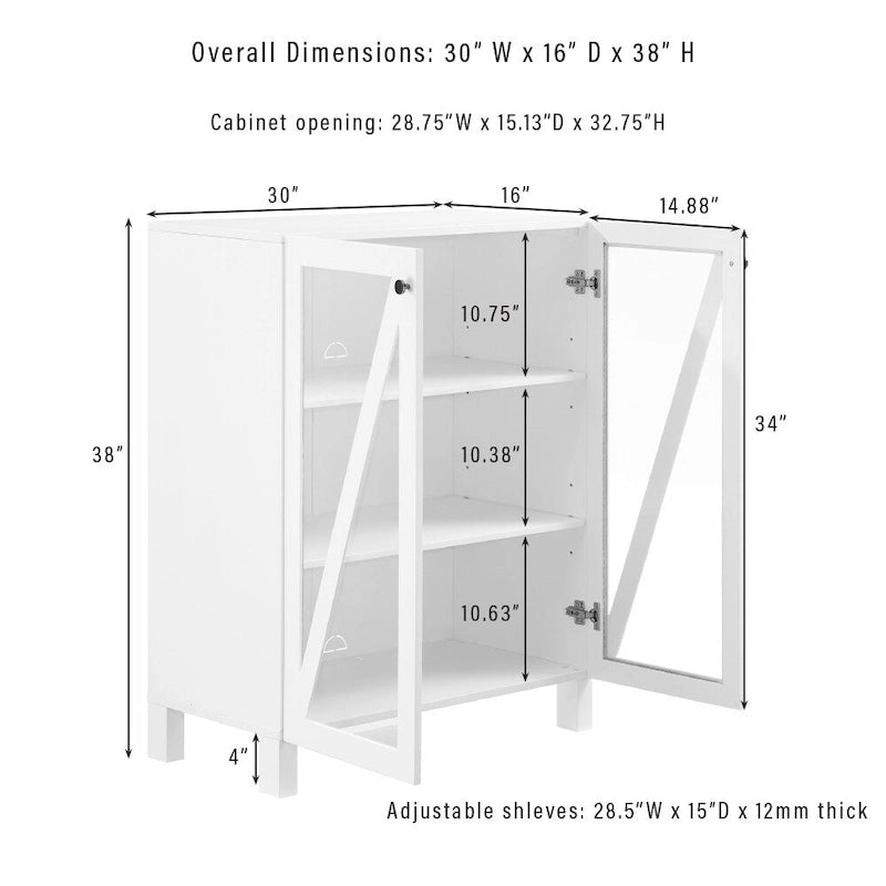 Ensemble de 2 armoires de rangement de style campagnard avec portes vitrées, blanc