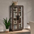 Vitrine en pin recyclé marron avec portes vitrées, 1 personne
