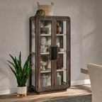 Vitrine en pin recyclé marron avec portes vitrées, 1 personne