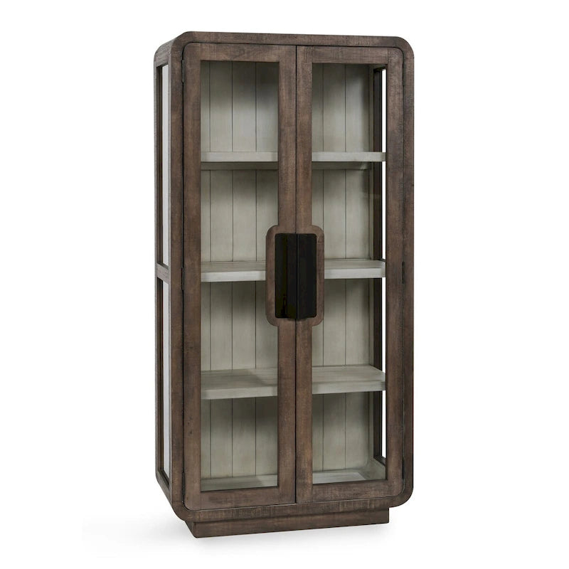 Vitrine en pin recyclé marron avec portes vitrées, 1 personne