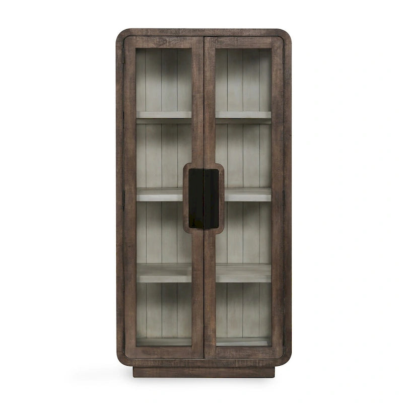 Vitrine en pin recyclé marron avec portes vitrées, 1 personne