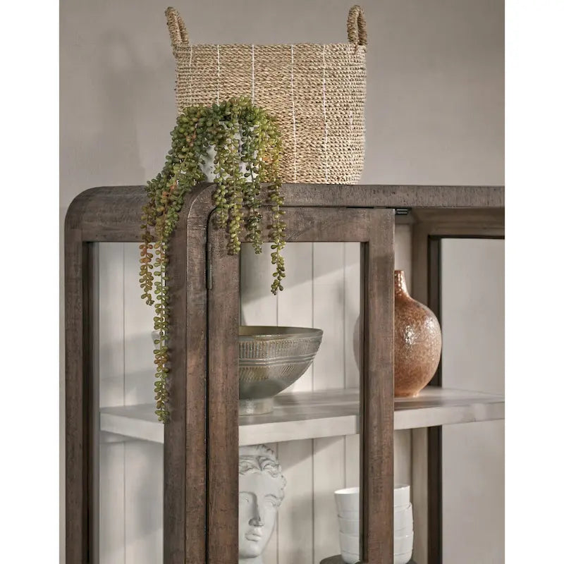 Vitrine en pin recyclé marron avec portes vitrées, 1 personne