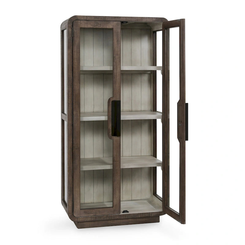 Vitrine en pin recyclé marron avec portes vitrées, 1 personne
