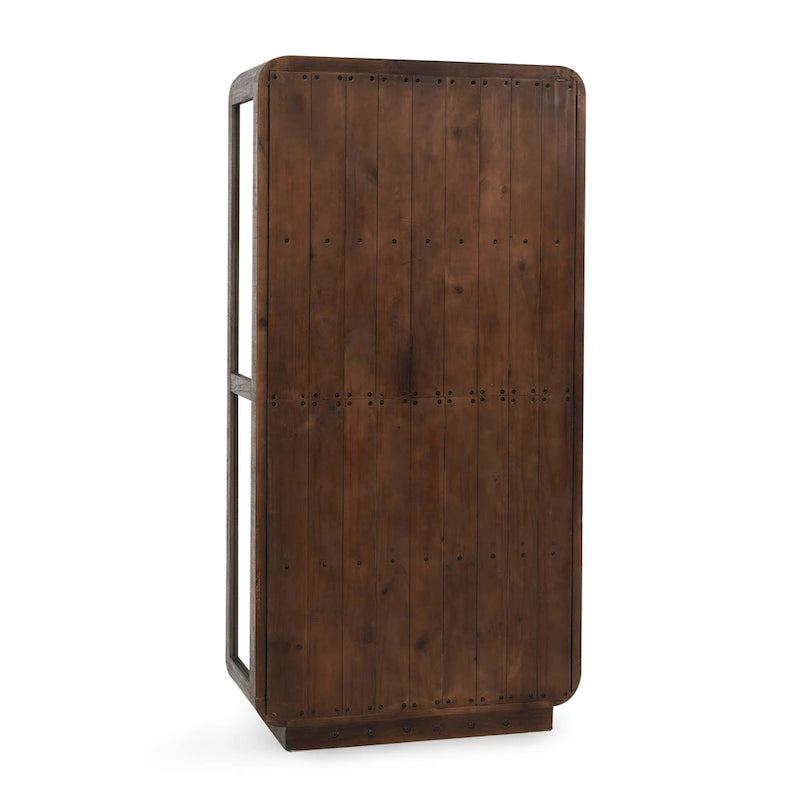 Vitrine en pin recyclé marron avec portes vitrées, 1 personne