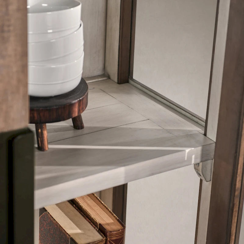 Vitrine en pin recyclé marron avec portes vitrées, 1 personne