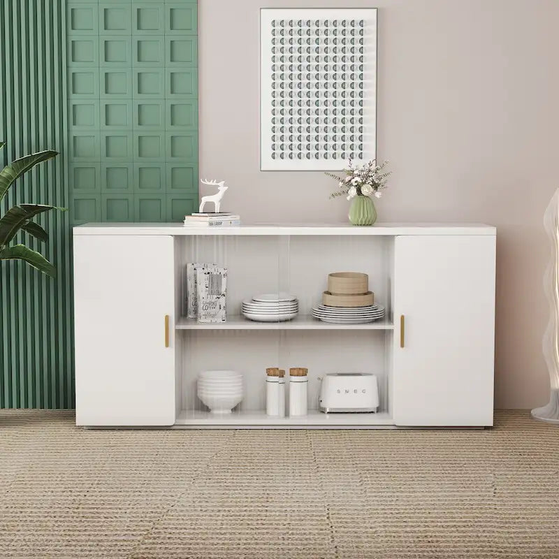 Meuble d'appoint en bois blanc et noir et brun avec 2 portes pleines et 1 porte vitrée