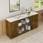 Meuble d'appoint en bois blanc et noir et brun avec 2 portes pleines et 1 porte vitrée