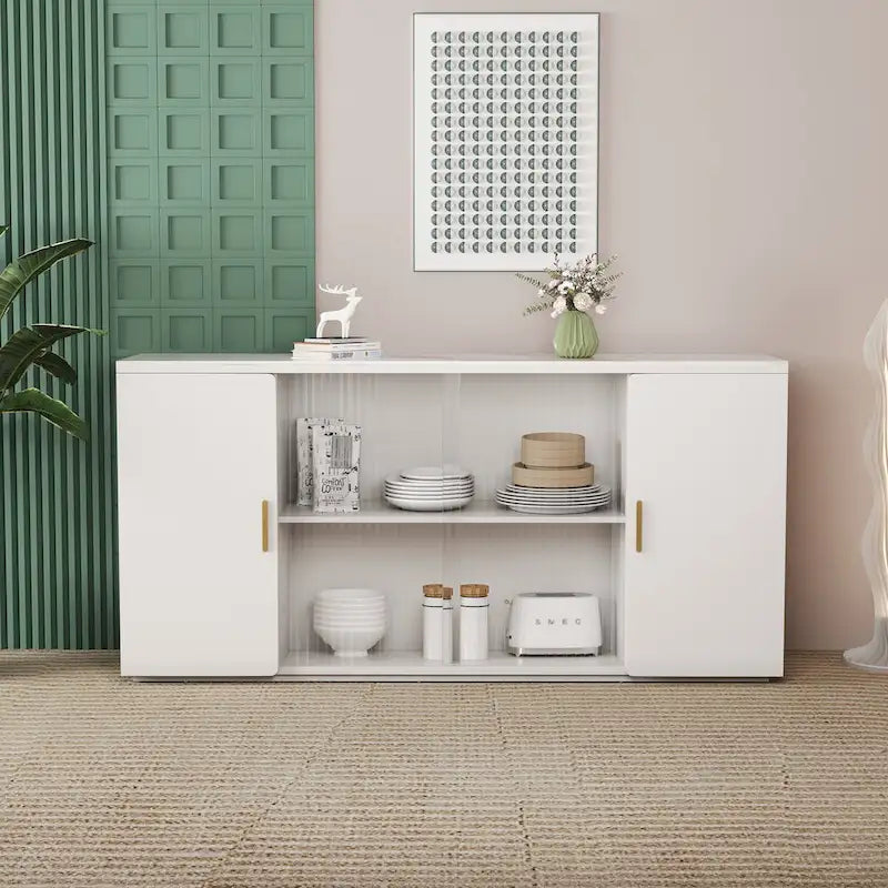 Meuble d'appoint en bois blanc et noir et brun avec 2 portes pleines et 1 porte vitrée