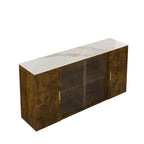 Meuble d'appoint en bois blanc et noir et brun avec 2 portes pleines et 1 porte vitrée