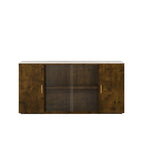 Meuble d'appoint en bois blanc et noir et brun avec 2 portes pleines et 1 porte vitrée