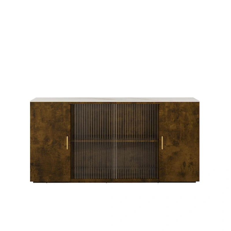 Meuble d'appoint en bois blanc et noir et brun avec 2 portes pleines et 1 porte vitrée