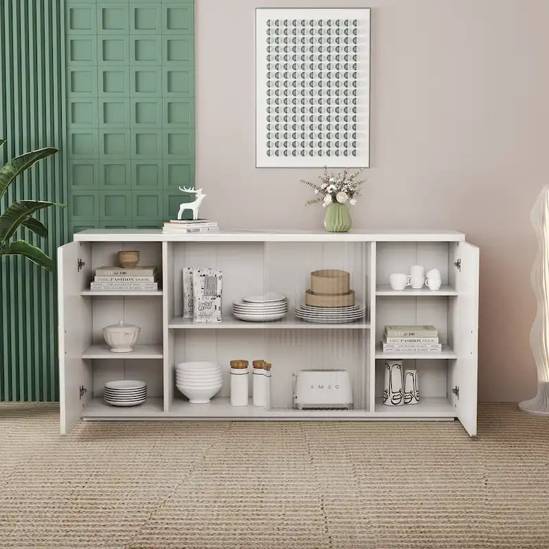 Meuble d'appoint en bois blanc et noir et brun avec 2 portes pleines et 1 porte vitrée
