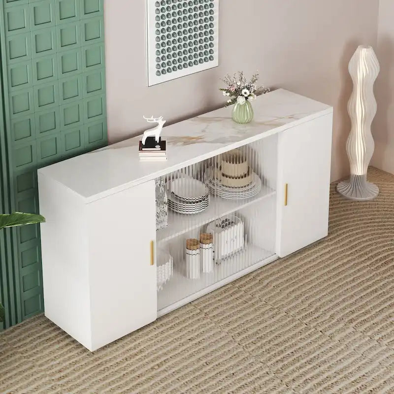 Meuble d'appoint en bois blanc et noir et brun avec 2 portes pleines et 1 porte vitrée