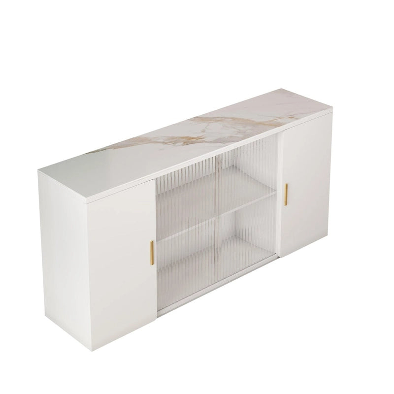Meuble d'appoint en bois blanc et noir et brun avec 2 portes pleines et 1 porte vitrée