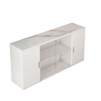 Meuble d'appoint en bois blanc et noir et brun avec 2 portes pleines et 1 porte vitrée