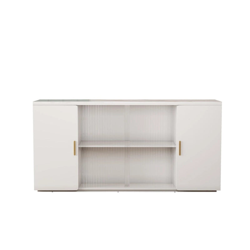 Meuble d'appoint en bois blanc et noir et brun avec 2 portes pleines et 1 porte vitrée