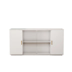 Meuble d'appoint en bois blanc et noir et brun avec 2 portes pleines et 1 porte vitrée
