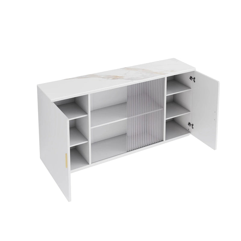 Meuble d'appoint en bois blanc et noir et brun avec 2 portes pleines et 1 porte vitrée