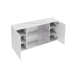 Meuble d'appoint en bois blanc et noir et brun avec 2 portes pleines et 1 porte vitrée