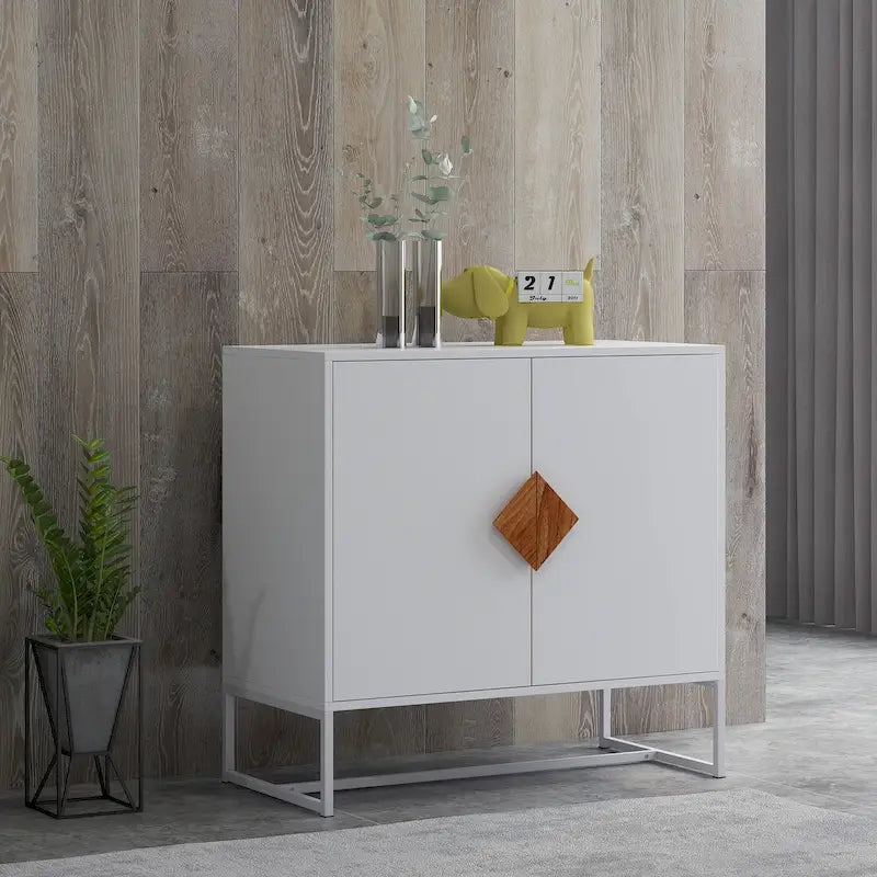 Buffet blanc 2 portes avec poignées carrées, 160/81 cm l
