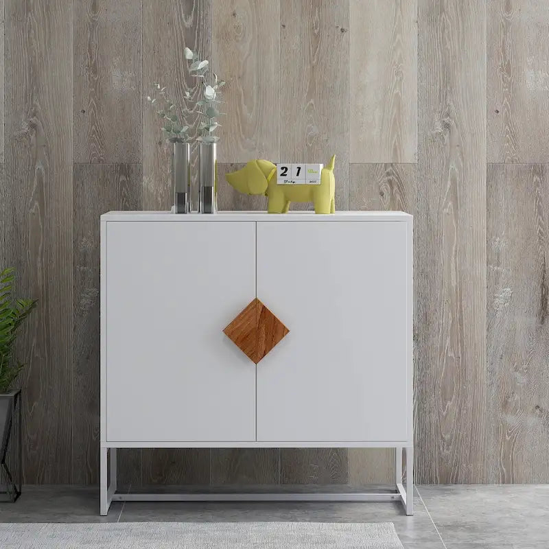 Buffet blanc 2 portes avec poignées carrées, 160/81 cm l