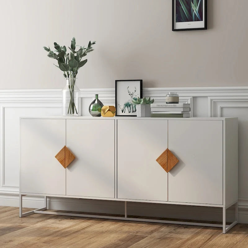Buffet blanc 2 portes avec poignées carrées, 160/81 cm l