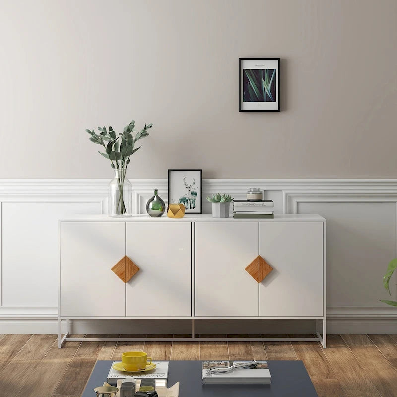Buffet blanc 2 portes avec poignées carrées, 160/81 cm l
