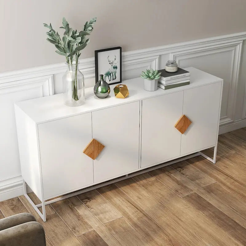 Buffet blanc 2 portes avec poignées carrées, 160/81 cm l