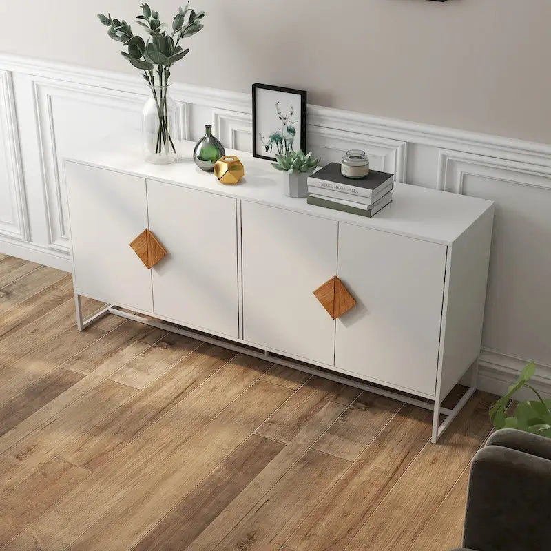 Buffet blanc 2 portes avec poignées carrées, 160/81 cm l