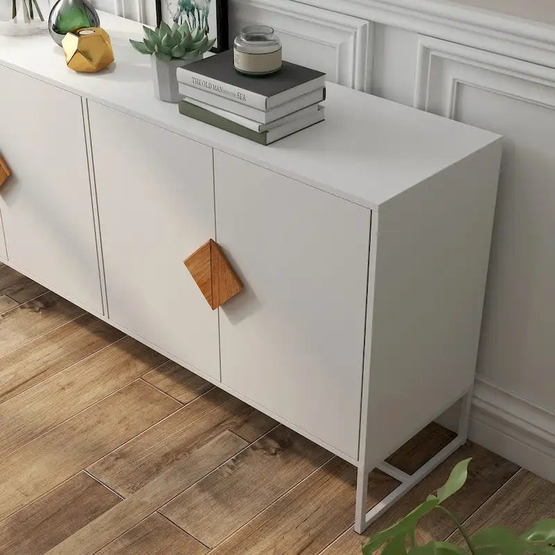 Buffet blanc 2 portes avec poignées carrées, 160/81 cm l