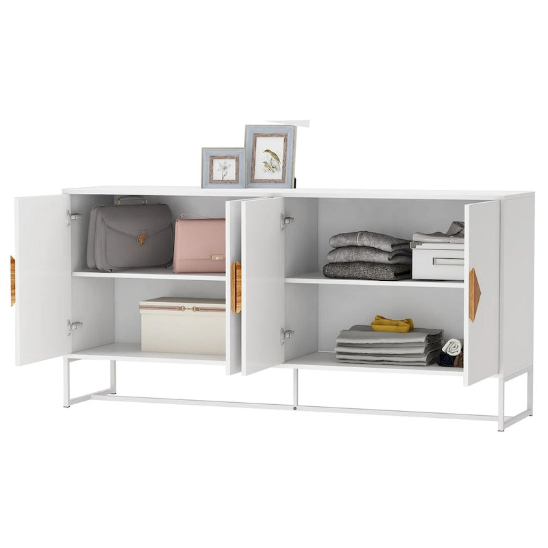 Buffet blanc 2 portes avec poignées carrées, 160/81 cm l