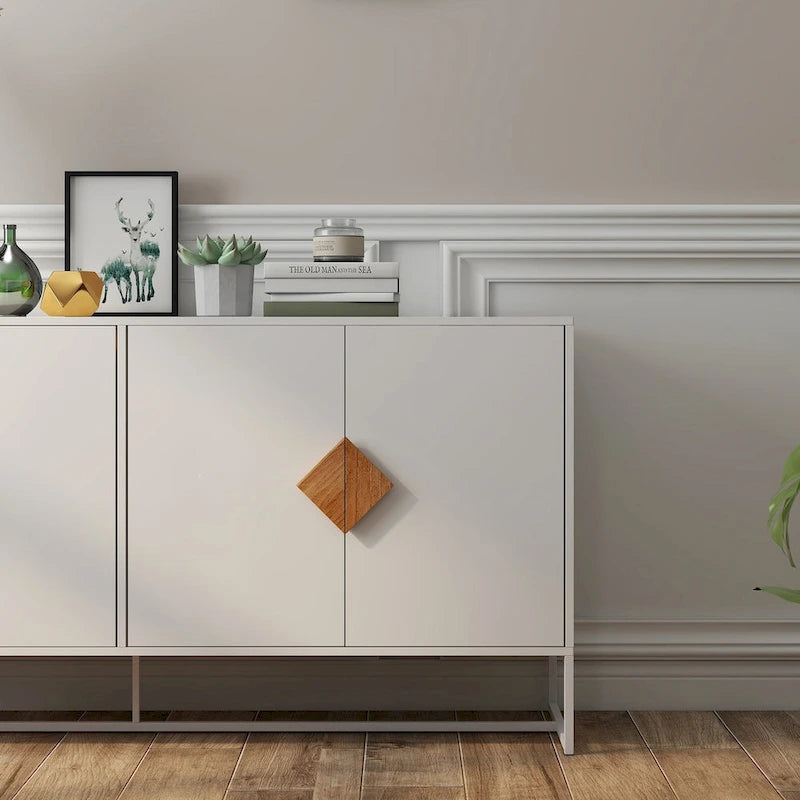 Buffet blanc 2 portes avec poignées carrées, 160/81 cm l