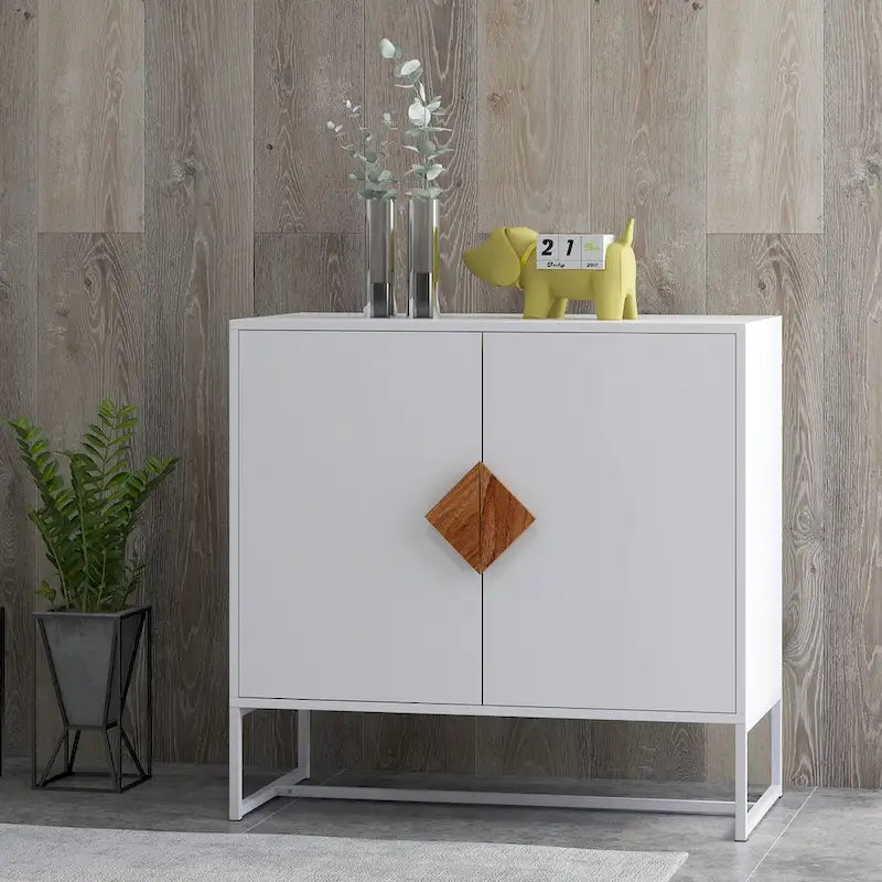 Buffet blanc 2 portes avec poignées carrées, 160/81 cm l
