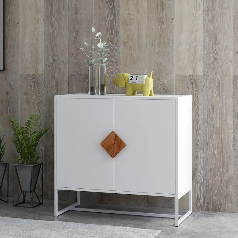 Buffet blanc 2 portes avec poignées carrées, 160/81 cm l