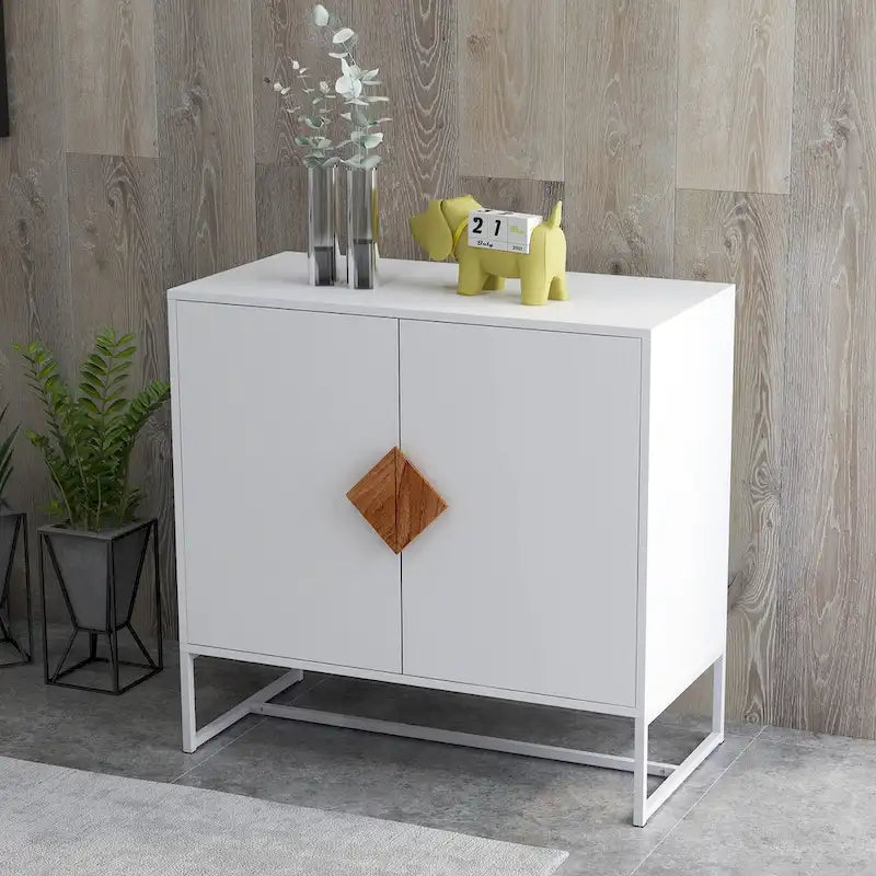 Buffet blanc 2 portes avec poignées carrées, 160/81 cm l