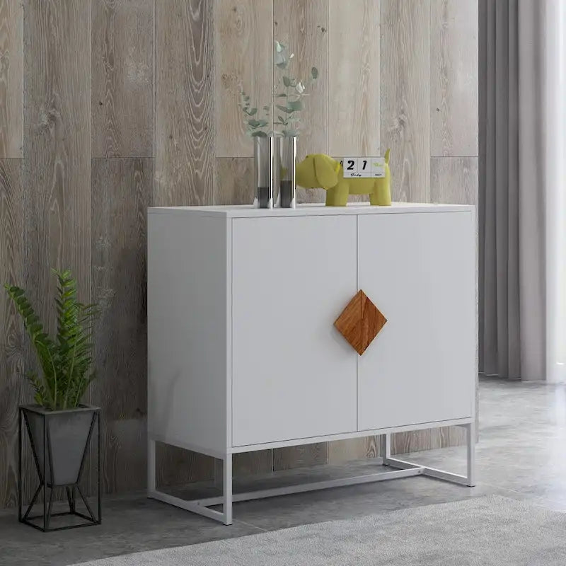 Buffet blanc 2 portes avec poignées carrées, 160/81 cm l